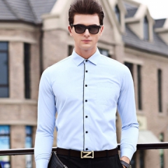 马克羊衬衫男秋季新品男士中年长袖纯色开衫轻奢商务男装翻领衬衣YY7C-5