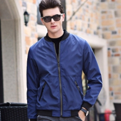 马克羊夹克男中年 2017秋冬新款商务薄款拉链男装修身纯色立领外套男式