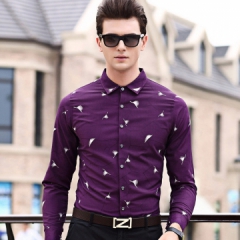 马克羊男式衬衫秋季新品动物印花棉男装中年开衫轻奢商务翻领男士衬衣C7C-83608B3